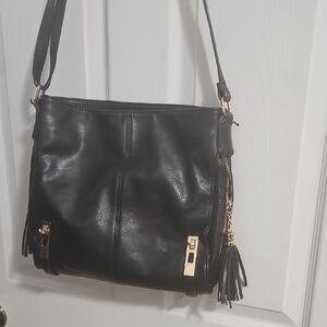 MMS Design Studio Black Crossbody Bag with Gold Accents